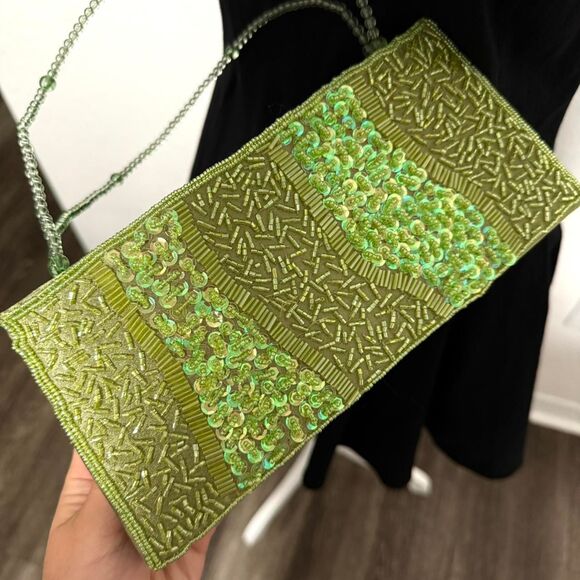 Y2K Bijoux Terner Green Sequin Beaded Clutch Bag - Picture 3 of 8